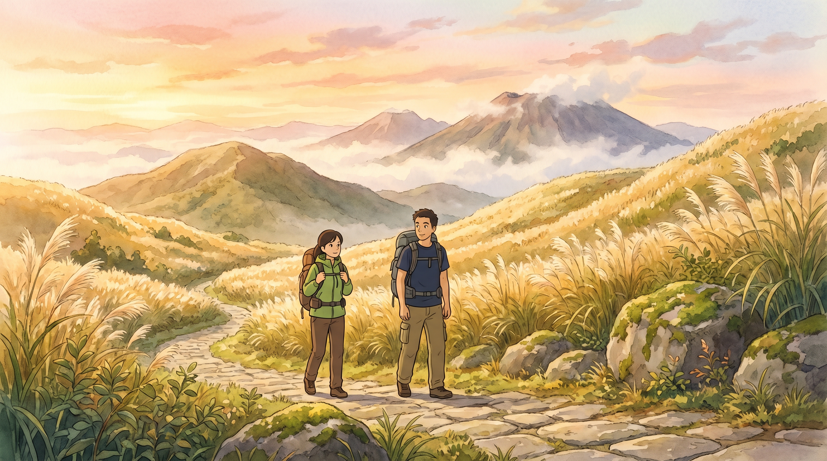 Jean and Guillaume hiking Yangmingshan